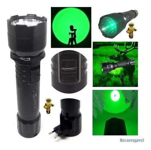 Lanterna Caçador Foco Verde 900mah 3w Super Brilhante Led