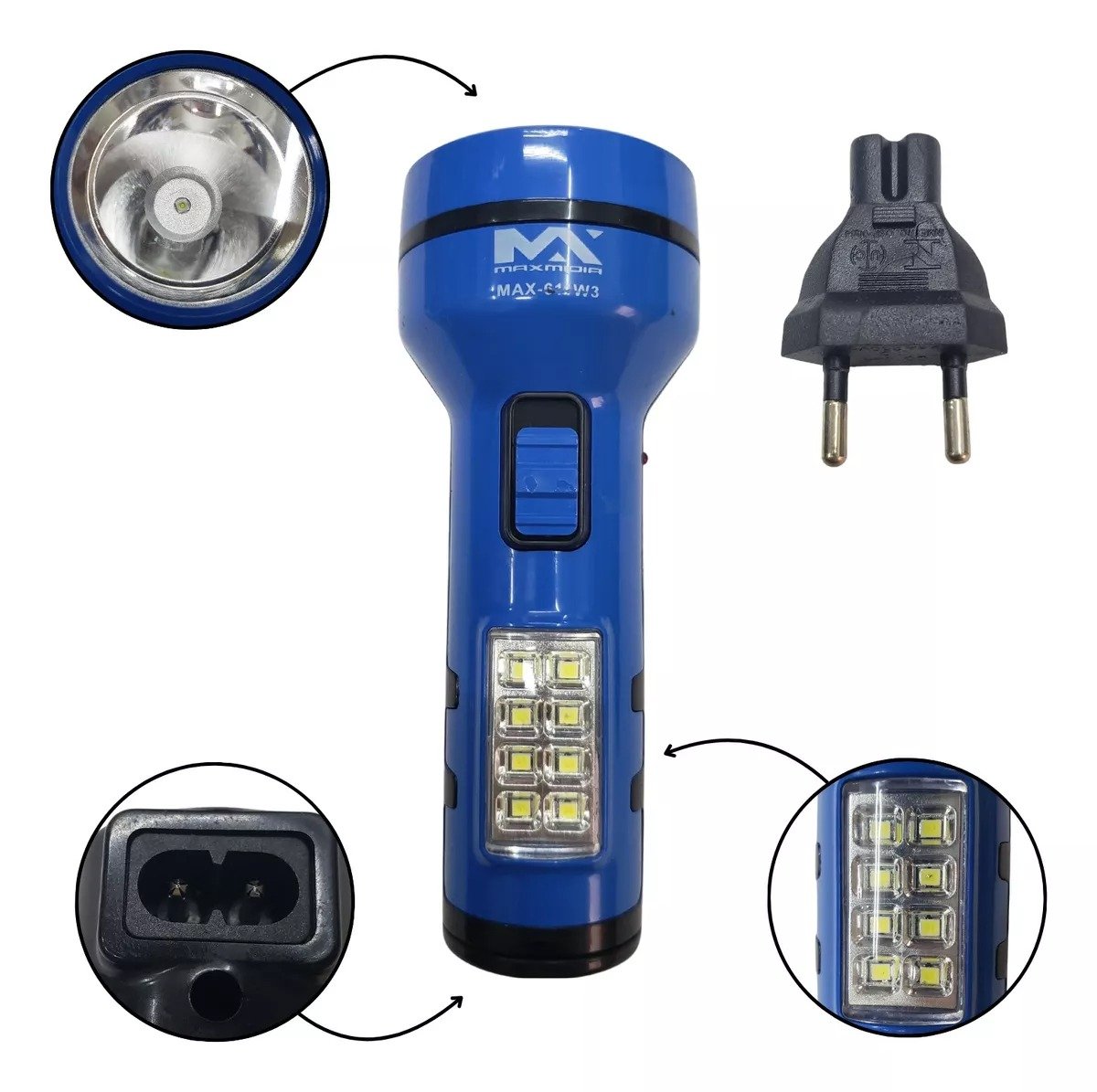 YMR | Lanterna Led Recarregavel Bivolt 1 Led 3w Max 611w3 14,5cm Lanterna Led Recarregavel Bivolt 1 Led 3w Max 611w3 14,5cm